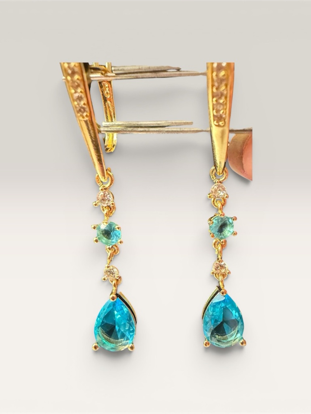 NWOT 14k Gold-Plated Blue Teardrop Dangle Earrings - Women Jewelry
